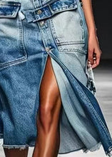 Load image into Gallery viewer, French Blue Button Pockets Front Open Denim Skirt Summer