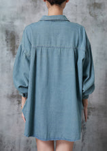 Load image into Gallery viewer, French Blue Grey Cross Strap Denim Shirt Top Fall