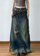 Load image into Gallery viewer, French Blue Hole High Waist Denim Maxi Skirts Summer