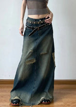 Load image into Gallery viewer, French Blue Hole High Waist Denim Maxi Skirts Summer