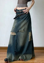 Load image into Gallery viewer, French Blue Hole High Waist Denim Maxi Skirts Summer