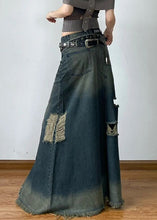 Load image into Gallery viewer, French Blue Hole High Waist Denim Maxi Skirts Summer