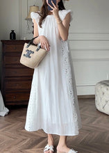 Load image into Gallery viewer, French Blue Hollow Out Embroidered Cotton Dresses Petal Sleeve