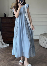 Load image into Gallery viewer, French Blue Hollow Out Embroidered Cotton Dresses Petal Sleeve