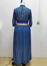 Load image into Gallery viewer, French Blue Hollow Out Print Chiffon Long Dresses Long Sleeve