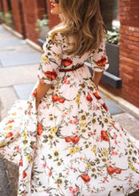 Load image into Gallery viewer, French Blue O-Neck Print Chiffon Long Dresses Half Sleeve