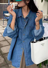 Load image into Gallery viewer, French Blue Peter Pan Collar Button Pockets Denim Shirt Spring