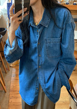 Load image into Gallery viewer, French Blue Peter Pan Collar Button Pockets Denim Shirt Spring