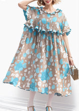 Load image into Gallery viewer, French Blue Ruffled Print Cotton Long Dresses Short Sleeve