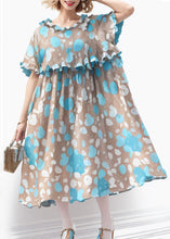 Load image into Gallery viewer, French Blue Ruffled Print Cotton Long Dresses Short Sleeve