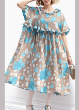 Load image into Gallery viewer, French Blue Ruffled Print Cotton Long Dresses Short Sleeve