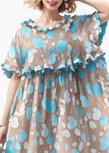 Load image into Gallery viewer, French Blue Ruffled Print Cotton Long Dresses Short Sleeve