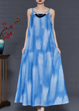 Load image into Gallery viewer, French Blue Tie Dye Cotton Spaghetti Strap Dress Summer