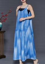 Load image into Gallery viewer, French Blue Tie Dye Cotton Spaghetti Strap Dress Summer