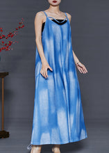 Load image into Gallery viewer, French Blue Tie Dye Cotton Spaghetti Strap Dress Summer