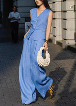 Load image into Gallery viewer, French Blue Tops And Pants Linen Two Pieces Set Sleeveless