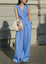 Load image into Gallery viewer, French Blue Tops And Pants Linen Two Pieces Set Sleeveless