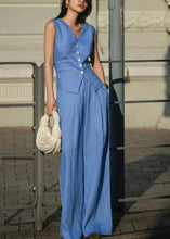 Load image into Gallery viewer, French Blue Tops And Pants Linen Two Pieces Set Sleeveless