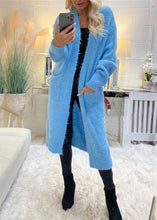 Load image into Gallery viewer, French Blue V Neck Graphic Cotton Knit Long Cardigans Fall