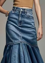 Load image into Gallery viewer, French Blue Wrinkled High Waist Denim Fishtail Skirt Summer