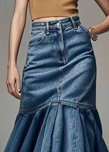 Load image into Gallery viewer, French Blue Wrinkled High Waist Denim Fishtail Skirt Summer