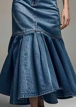 Load image into Gallery viewer, French Blue Wrinkled High Waist Denim Fishtail Skirt Summer