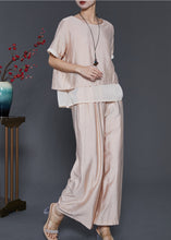 Load image into Gallery viewer, French Champagne Oversized Patchwork Linen Silk 2 Piece Outfit Summer