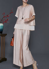 Load image into Gallery viewer, French Champagne Oversized Patchwork Linen Silk 2 Piece Outfit Summer