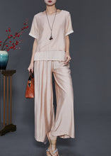 Load image into Gallery viewer, French Champagne Oversized Patchwork Linen Silk 2 Piece Outfit Summer