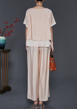 Load image into Gallery viewer, French Champagne Oversized Patchwork Linen Silk 2 Piece Outfit Summer