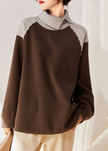 Load image into Gallery viewer, French Chocolate Nail Bead Patchwork Cotton Sweatshirts Top Spring