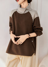 Load image into Gallery viewer, French Chocolate Nail Bead Patchwork Cotton Sweatshirts Top Spring