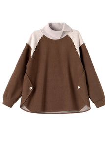 French Chocolate Nail Bead Patchwork Cotton Sweatshirts Top Spring