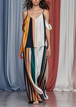 Load image into Gallery viewer, French Cold Shoulder Striped Silk Tops And Pants Set Sleeveless