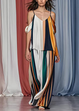 Load image into Gallery viewer, French Cold Shoulder Striped Silk Tops And Pants Set Sleeveless