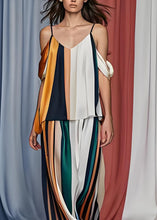 Load image into Gallery viewer, French Cold Shoulder Striped Silk Tops And Pants Set Sleeveless