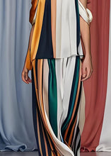 Load image into Gallery viewer, French Cold Shoulder Striped Silk Tops And Pants Set Sleeveless