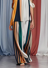 Load image into Gallery viewer, French Cold Shoulder Striped Silk Tops And Pants Set Sleeveless