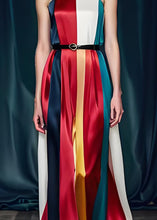 Load image into Gallery viewer, French Colorblock Cold Shoulder Tie Waist Silk Party Dress Sleeveless