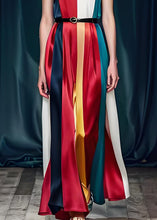 Load image into Gallery viewer, French Colorblock Cold Shoulder Tie Waist Silk Party Dress Sleeveless