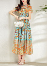 Load image into Gallery viewer, French Colorblock Ruffled Patchwork Print Silk Long Dresses Summer