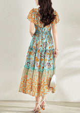 Load image into Gallery viewer, French Colorblock Ruffled Patchwork Print Silk Long Dresses Summer