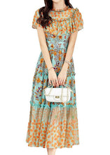 Load image into Gallery viewer, French Colorblock Ruffled Patchwork Print Silk Long Dresses Summer