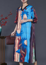 Load image into Gallery viewer, French Colorblock V Neck Print Silk Party Dress Summer