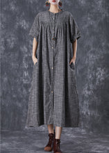 Load image into Gallery viewer, French Dark Grey Oversized Striped Linen A Line Dresses Summer