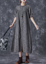 Load image into Gallery viewer, French Dark Grey Oversized Striped Linen A Line Dresses Summer