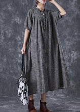 Load image into Gallery viewer, French Dark Grey Oversized Striped Linen A Line Dresses Summer