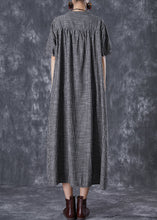 Load image into Gallery viewer, French Dark Grey Oversized Striped Linen A Line Dresses Summer