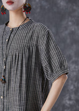 Load image into Gallery viewer, French Dark Grey Oversized Striped Linen A Line Dresses Summer