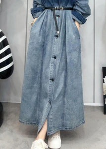 French Gradient Color Button Pockets Denim Shirts Dresses Long Sleeve